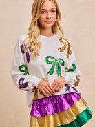 BiBi Sparkle & Bows Mardi Gras Sequin Bow Top-Women's Shirts & Tops-Shop Z & Joxa