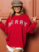 BiBi Sparkle Tidings Merry Lettering Graphic Sweatshirt-Women's Shirts & Tops-Shop Z & Joxa