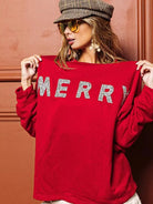 BiBi Sparkle Tidings Merry Lettering Graphic Sweatshirt-Women's Shirts & Tops-Shop Z & Joxa