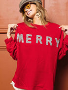BiBi Sparkle Tidings Merry Lettering Graphic Sweatshirt-Women's Shirts & Tops-Shop Z & Joxa