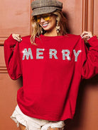 BiBi Sparkle Tidings Merry Lettering Graphic Sweatshirt-Women's Shirts & Tops-Shop Z & Joxa