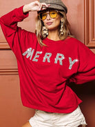 BiBi Sparkle Tidings Merry Lettering Graphic Sweatshirt-Women's Shirts & Tops-Shop Z & Joxa