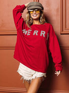 BiBi Sparkle Tidings Merry Lettering Graphic Sweatshirt-Women's Shirts & Tops-Shop Z & Joxa