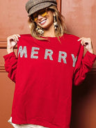 BiBi Sparkle Tidings Merry Lettering Graphic Sweatshirt-Women's Shirts & Tops-Shop Z & Joxa