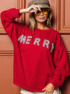 BiBi Sparkle Tidings Merry Lettering Graphic Sweatshirt-Women's Shirts & Tops-Shop Z & Joxa