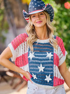 BiBi Stars, Stripes & Sunshine Crochet Star 4th Of July Sweater-Women's Shirts & Tops-Shop Z & Joxa
