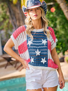BiBi Stars, Stripes & Sunshine Crochet Star 4th Of July Sweater-Women's Shirts & Tops-Shop Z & Joxa