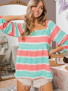 BiBi Stripe it Sweet Printed Bubble Balloon Sleeves Top-Women's Shirts & Tops-Shop Z & Joxa