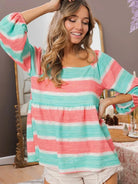 BiBi Stripe it Sweet Printed Bubble Balloon Sleeves Top-Women's Shirts & Tops-Shop Z & Joxa