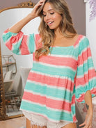 BiBi Stripe it Sweet Printed Bubble Balloon Sleeves Top-Women's Shirts & Tops-Shop Z & Joxa