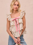 BiBi Sweet Ruffles Front Bow Square Neck Sleeveless Floral Top-Women's Shirts & Tops-Shop Z & Joxa