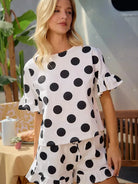 BiBi Sweet Spot Ruffled Polka Dot Shirt and Shorts Set-Women's Sets-Shop Z & Joxa