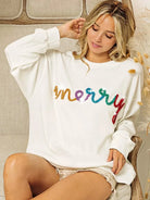 BiBi Tinsel Tidings Merry Lettering Graphic Sweatshirt-Women's Shirts & Tops-Shop Z & Joxa