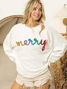 BiBi Tinsel Tidings Merry Lettering Graphic Sweatshirt-Women's Shirts & Tops-Shop Z & Joxa