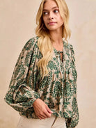 BiBi Twist of Romance Balloon Sleeve Front Tie Blouse-Women's Shirts & Tops-Shop Z & Joxa