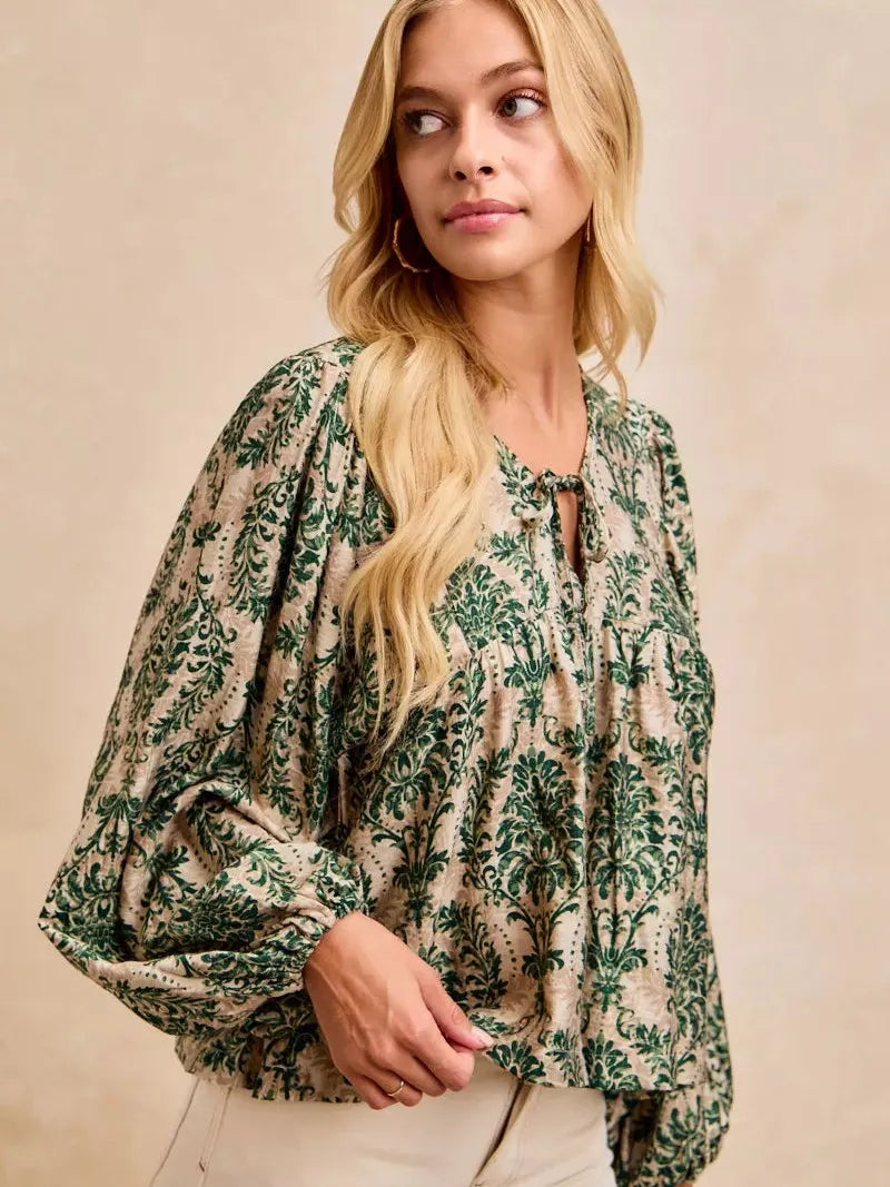 BiBi Twist of Romance Balloon Sleeve Front Tie Blouse-Women's Shirts & Tops-Shop Z & Joxa