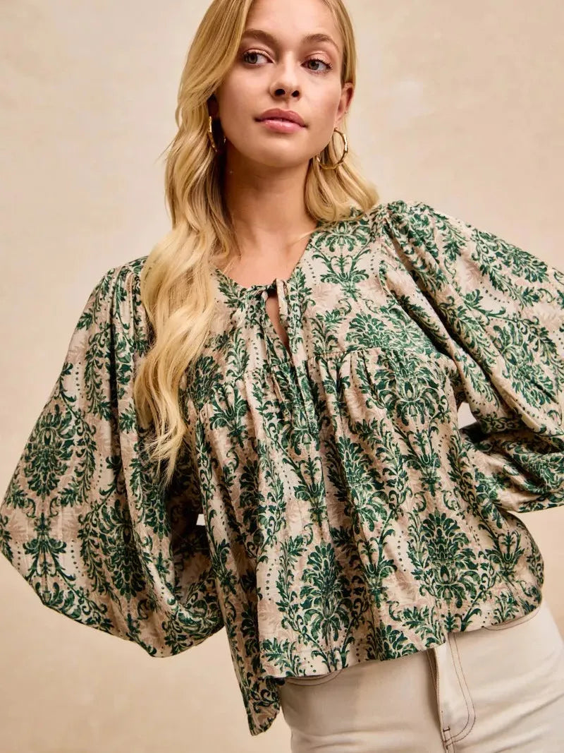 BiBi Twist of Romance Balloon Sleeve Front Tie Blouse-Women's Shirts & Tops-Shop Z & Joxa