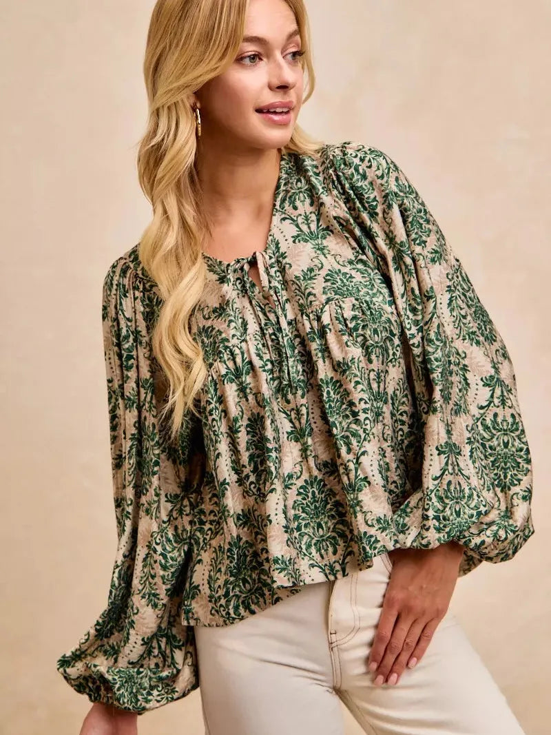 BiBi Twist of Romance Balloon Sleeve Front Tie Blouse-Women's Shirts & Tops-Shop Z & Joxa