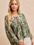 BiBi Twist of Romance Balloon Sleeve Front Tie Blouse-Women's Shirts & Tops-Shop Z & Joxa