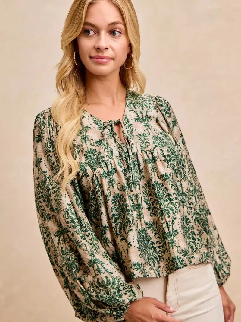 BiBi Twist of Romance Balloon Sleeve Front Tie Blouse-Women's Shirts & Tops-Shop Z & Joxa