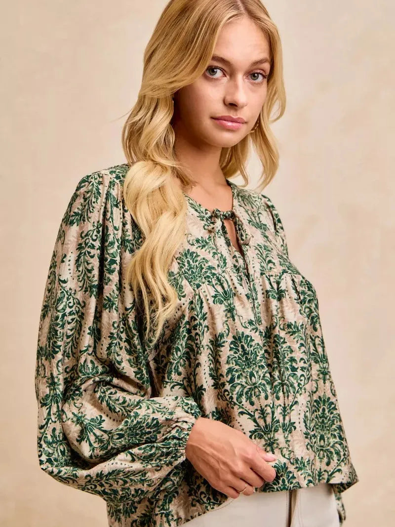 BiBi Twist of Romance Balloon Sleeve Front Tie Blouse-Women's Shirts & Tops-Shop Z & Joxa