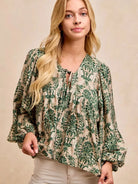 BiBi Twist of Romance Balloon Sleeve Front Tie Blouse-Women's Shirts & Tops-Shop Z & Joxa