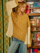 BiBi Uneven Elegance Cable Knit With Hacci Combo Sweater-Women's Shirts & Tops-Shop Z & Joxa