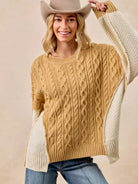 BiBi Uneven Elegance Cable Knit With Hacci Combo Sweater-Women's Shirts & Tops-Shop Z & Joxa