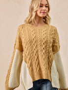 BiBi Uneven Elegance Cable Knit With Hacci Combo Sweater-Women's Shirts & Tops-Shop Z & Joxa