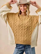 BiBi Uneven Elegance Cable Knit With Hacci Combo Sweater-Women's Shirts & Tops-Shop Z & Joxa