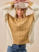 BiBi Uneven Elegance Cable Knit With Hacci Combo Sweater-Women's Shirts & Tops-Shop Z & Joxa