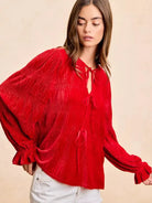 BiBi Velvet Kiss Bow Tied Long Sleeve Top With Tie Detail-Women's Shirts & Tops-Shop Z & Joxa