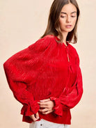 BiBi Velvet Kiss Bow Tied Long Sleeve Top With Tie Detail-Women's Shirts & Tops-Shop Z & Joxa