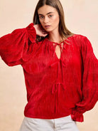 BiBi Velvet Kiss Bow Tied Long Sleeve Top With Tie Detail-Women's Shirts & Tops-Shop Z & Joxa