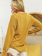 BiBi Wavy Harmony Two-tone Rib Notch Neck Long Sleeve Top-Women's Shirts & Tops-Shop Z & Joxa