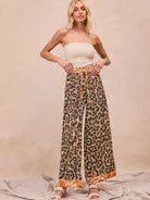 BiBi Wild Ember Leopard Print Contrast Banded Wide Leg Pants-Women's Pants-Shop Z & Joxa