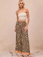 BiBi Wild Ember Leopard Print Contrast Banded Wide Leg Pants-Women's Pants-Shop Z & Joxa