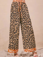 BiBi Wild Ember Leopard Print Contrast Banded Wide Leg Pants-Women's Pants-Shop Z & Joxa