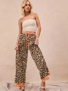 BiBi Wild Ember Leopard Print Contrast Banded Wide Leg Pants-Women's Pants-Shop Z & Joxa