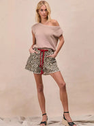 BiBi Wild Side Braided Waist Belt Leopard Print Shorts-Women's Shorts-Shop Z & Joxa