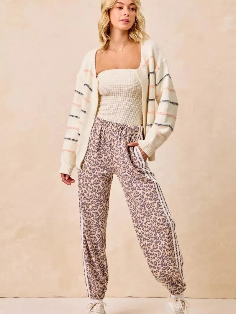 BiBi Wild Side Leopard Track Pants with Side stripes-Women's Pants-Shop Z & Joxa