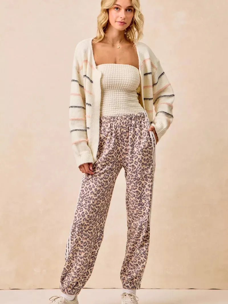 BiBi Wild Side Leopard Track Pants with Side stripes-Women's Pants-Shop Z & Joxa