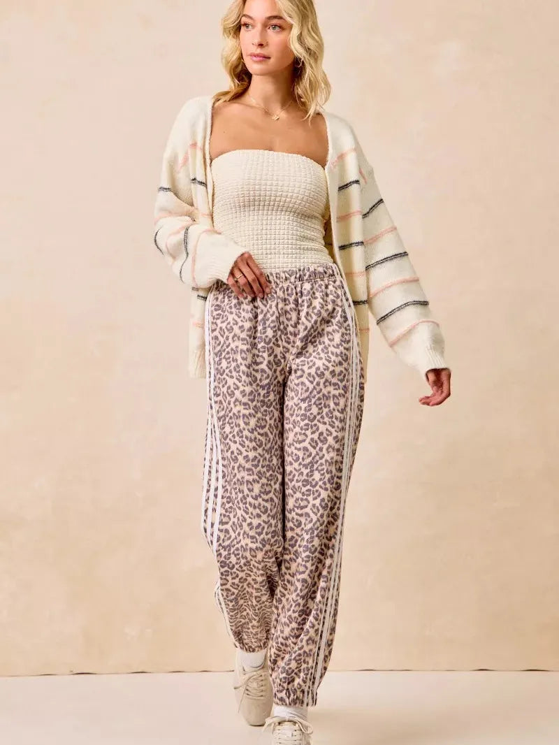 BiBi Wild Side Leopard Track Pants with Side stripes-Women's Pants-Shop Z & Joxa