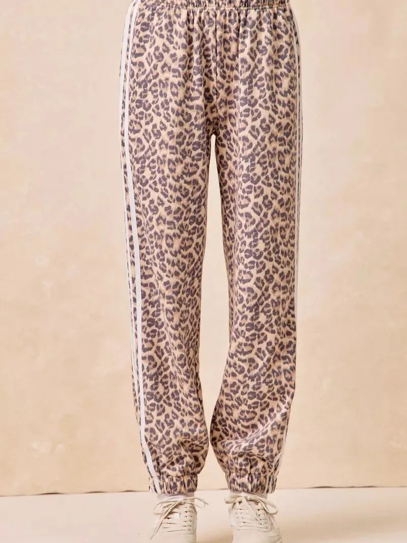 BiBi Wild Side Leopard Track Pants with Side stripes-Women's Pants-Shop Z & Joxa