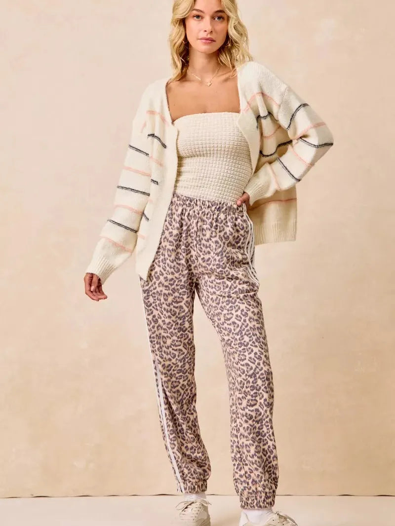 BiBi Wild Side Leopard Track Pants with Side stripes-Women's Pants-Shop Z & Joxa