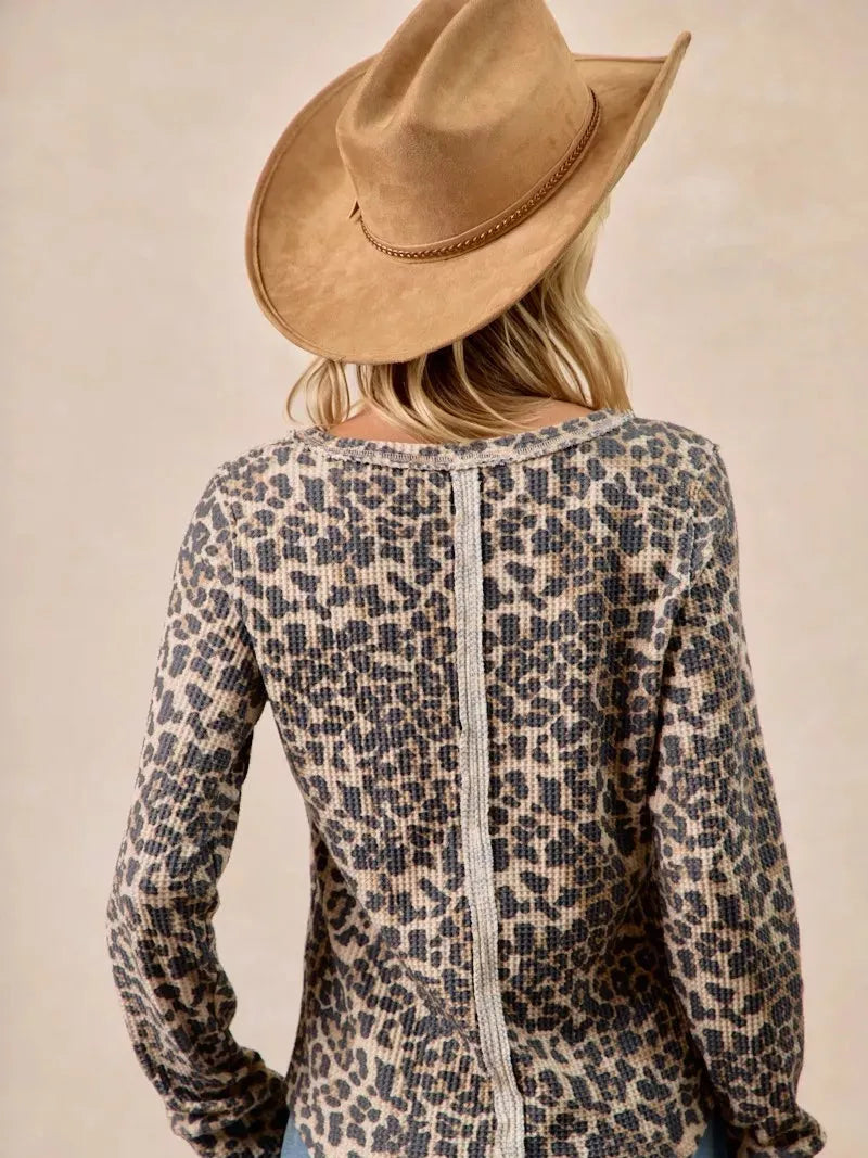 BiBi Wild Whisper Waffle Leopard Long Sleeve Thermal Shirt-Women's Shirts & Tops-Shop Z & Joxa