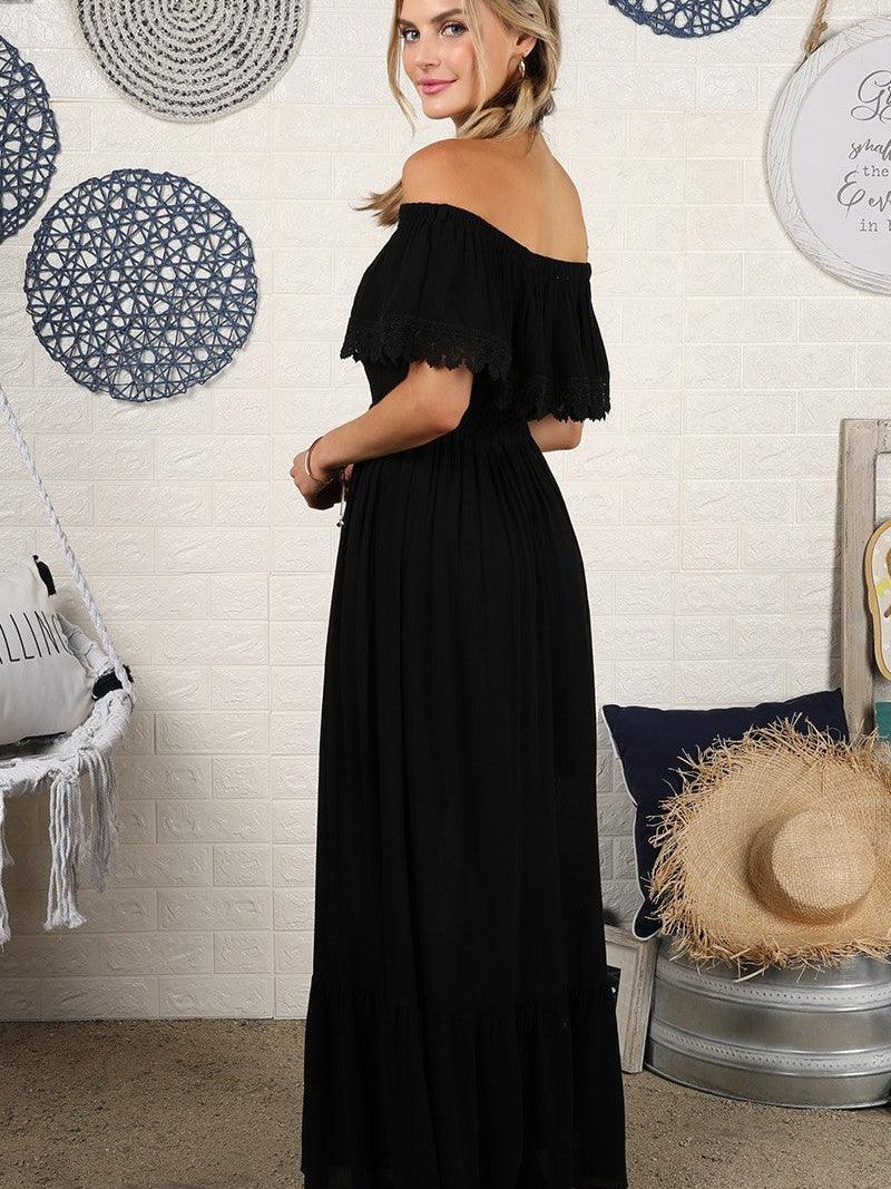 Black Beauty Off the Shoulder Maxi Sun Dress-Women's Clothing-Shop Z & Joxa