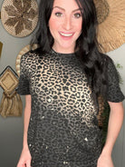 Black Tonal Leopard Short Sleeve T-Shirt-Women's Clothing-Shop Z & Joxa