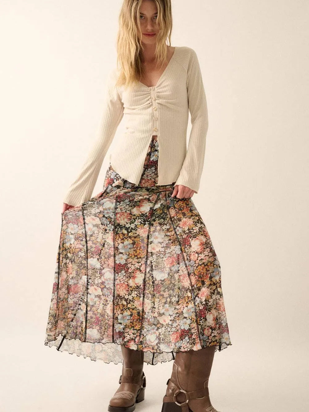 Bloom & Groove Black Floral Inverted Seam Maxi Skirt-Women's Skirts & Skorts-Shop Z & Joxa