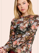 Bloom & Layer Sheer Black Floral Mesh Top-Women's Shirts & Tops-Shop Z & Joxa